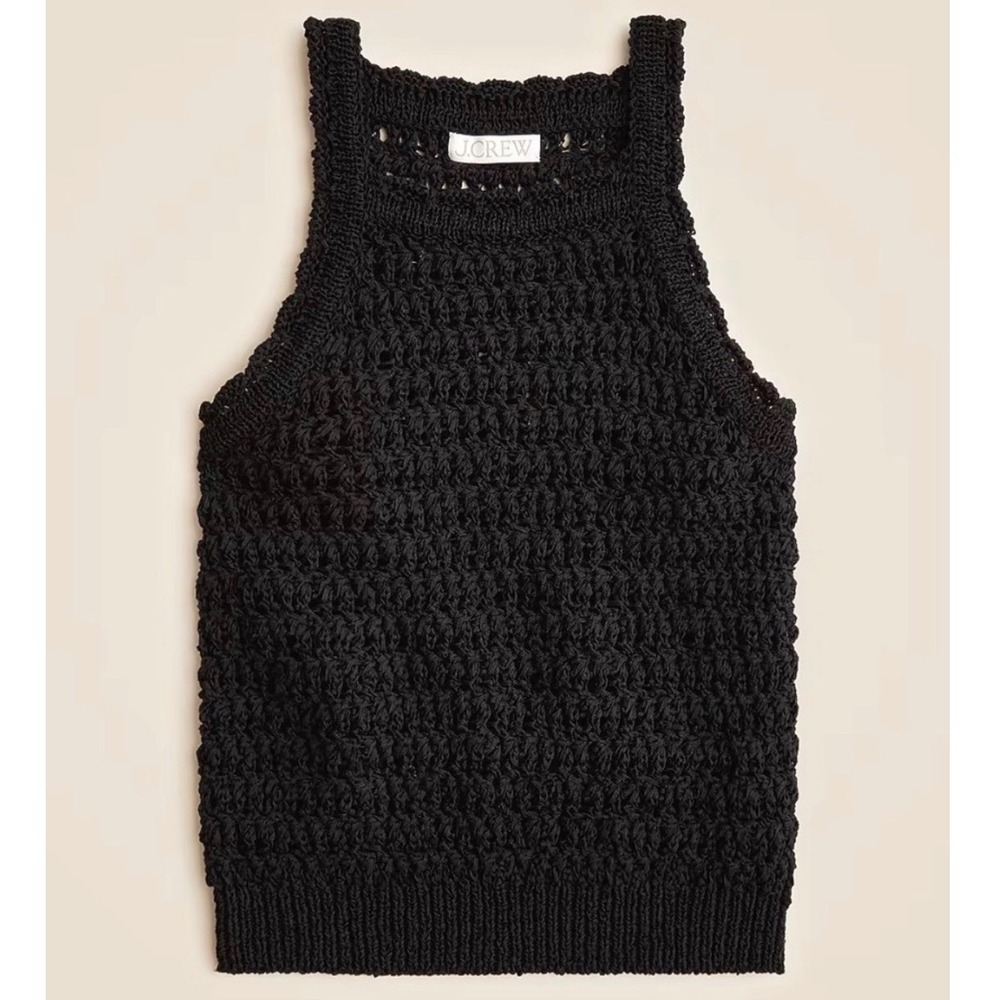 J. Crew Montauk Crochet Tank Top Black Sleeveless Pointelle HIgh Neck - Small